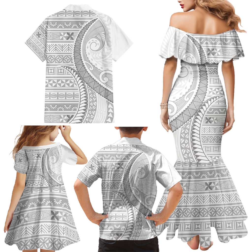 Tokelau White Sunday Family Matching Mermaid Dress and Hawaiian Shirt Lotu Tamaiti Ngatu Tokelau Feletoa Manulua LT9 - Polynesian Pride