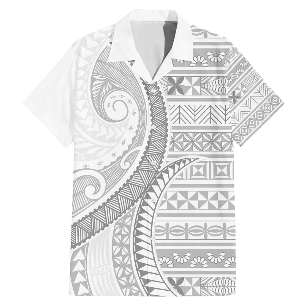 Tokelau White Sunday Family Matching Mermaid Dress and Hawaiian Shirt Lotu Tamaiti Ngatu Tokelau Feletoa Manulua LT9 Dad's Shirt - Short Sleeve White - Polynesian Pride