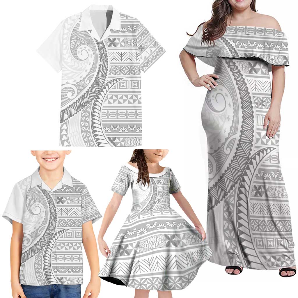 Tokelau White Sunday Family Matching Off Shoulder Maxi Dress and Hawaiian Shirt Lotu Tamaiti Ngatu Tokelau Feletoa Manulua LT9 - Polynesian Pride