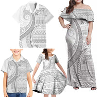Tokelau White Sunday Family Matching Off Shoulder Maxi Dress and Hawaiian Shirt Lotu Tamaiti Ngatu Tokelau Feletoa Manulua LT9 - Polynesian Pride