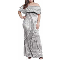 Tokelau White Sunday Family Matching Off Shoulder Maxi Dress and Hawaiian Shirt Lotu Tamaiti Ngatu Tokelau Feletoa Manulua LT9 Mom's Dress White - Polynesian Pride