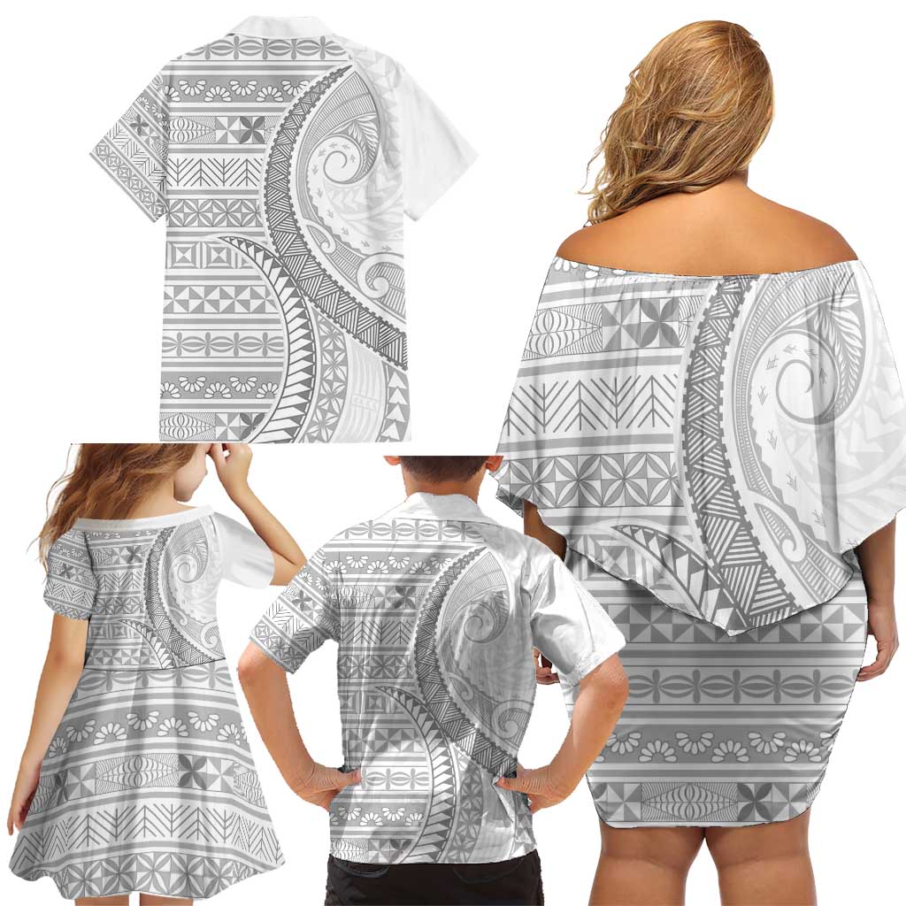 Tokelau White Sunday Family Matching Off Shoulder Short Dress and Hawaiian Shirt Lotu Tamaiti Ngatu Tokelau Feletoa Manulua LT9 - Polynesian Pride
