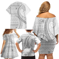 Tokelau White Sunday Family Matching Off Shoulder Short Dress and Hawaiian Shirt Lotu Tamaiti Ngatu Tokelau Feletoa Manulua LT9 - Polynesian Pride