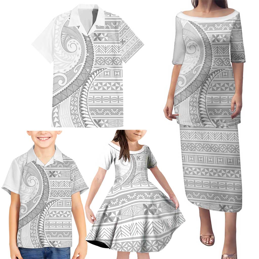 Tokelau White Sunday Family Matching Puletasi and Hawaiian Shirt Lotu Tamaiti Ngatu Tokelau Feletoa Manulua LT9 - Polynesian Pride