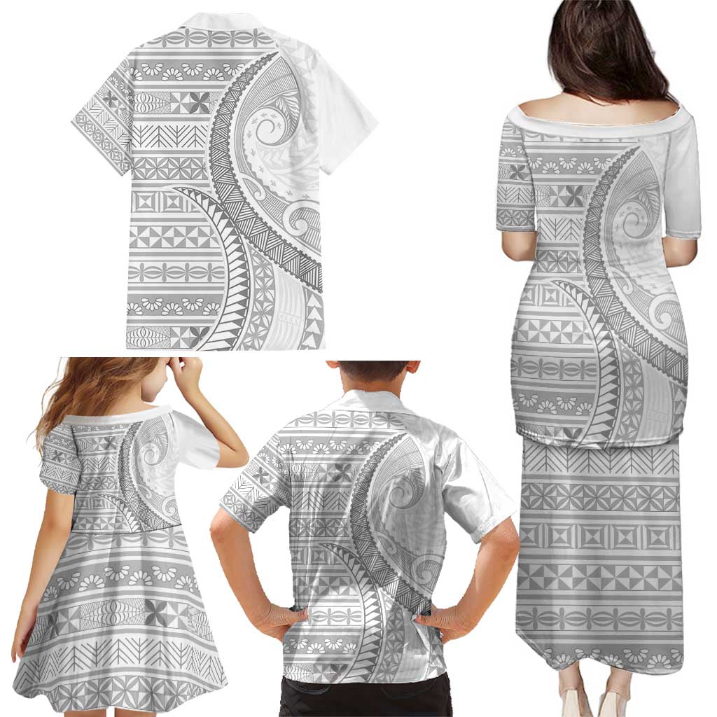 Tokelau White Sunday Family Matching Puletasi and Hawaiian Shirt Lotu Tamaiti Ngatu Tokelau Feletoa Manulua LT9 - Polynesian Pride