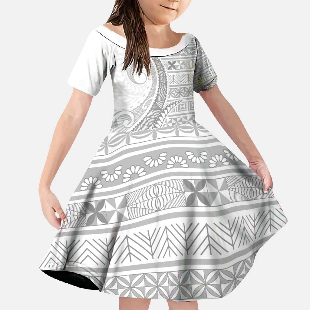 Tokelau White Sunday Family Matching Short Sleeve Bodycon Dress and Hawaiian Shirt Lotu Tamaiti Ngatu Tokelau Feletoa Manulua LT9 Daughter's Dress White - Polynesian Pride