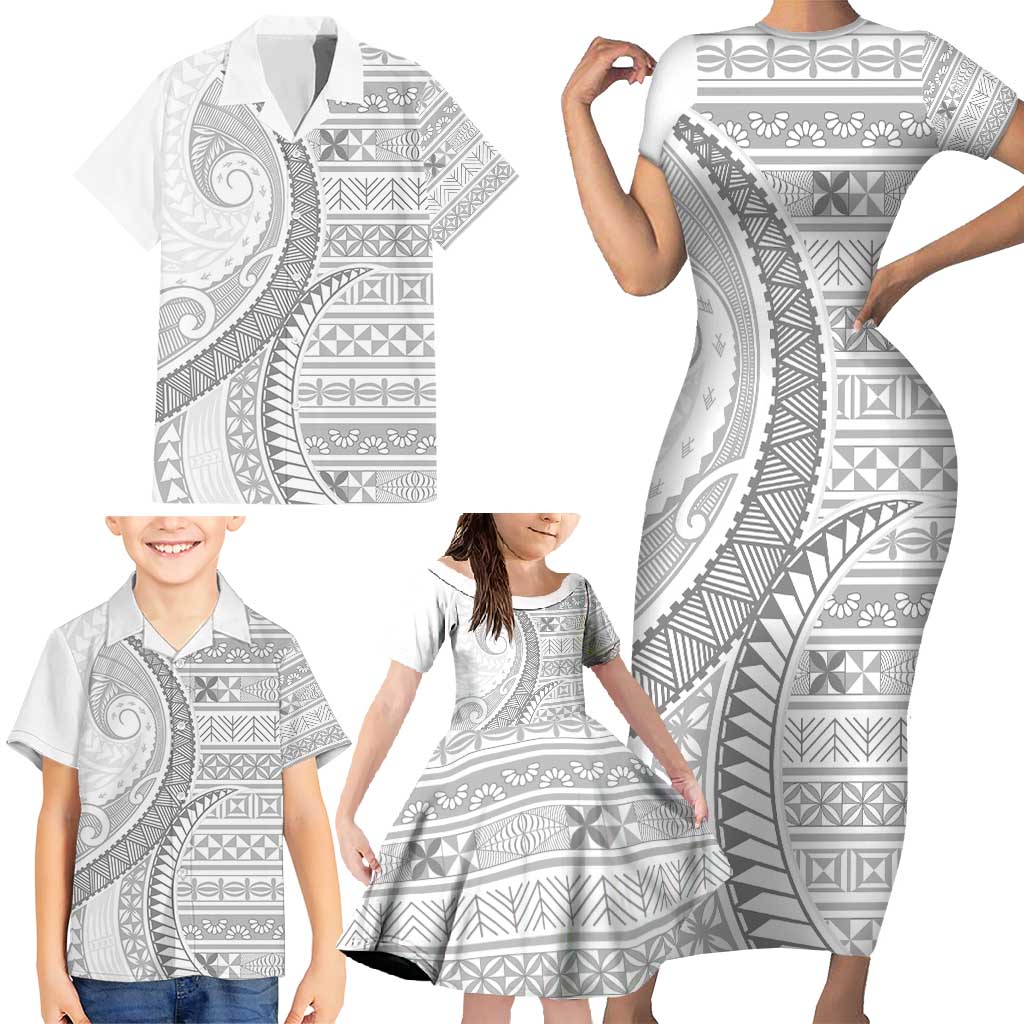 Tokelau White Sunday Family Matching Short Sleeve Bodycon Dress and Hawaiian Shirt Lotu Tamaiti Ngatu Tokelau Feletoa Manulua LT9 - Polynesian Pride