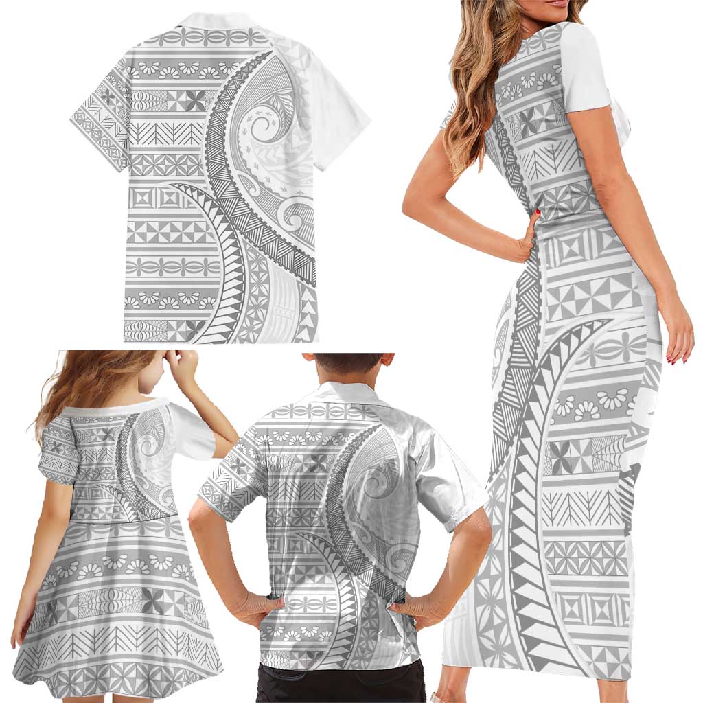 Tokelau White Sunday Family Matching Short Sleeve Bodycon Dress and Hawaiian Shirt Lotu Tamaiti Ngatu Tokelau Feletoa Manulua LT9 - Polynesian Pride