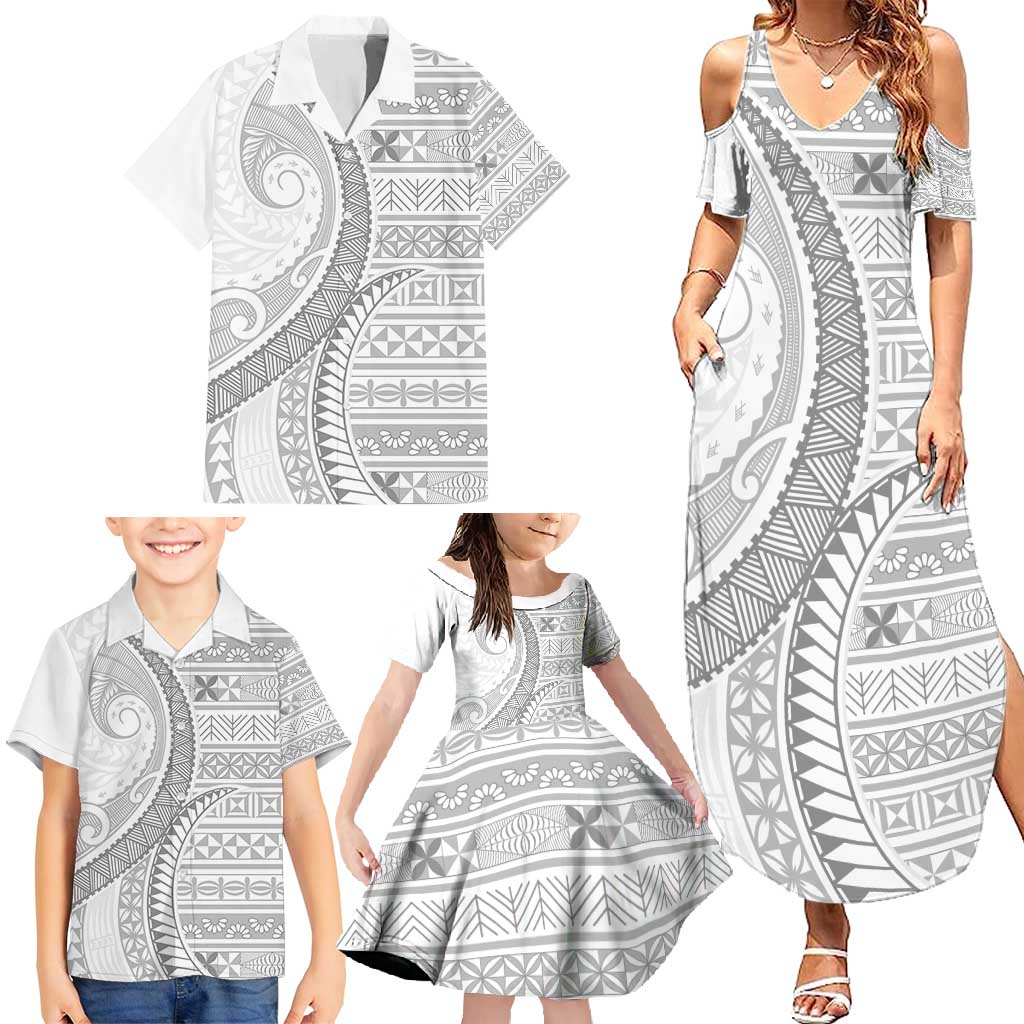 Tokelau White Sunday Family Matching Summer Maxi Dress and Hawaiian Shirt Lotu Tamaiti Ngatu Tokelau Feletoa Manulua LT9 - Polynesian Pride