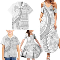 Tokelau White Sunday Family Matching Summer Maxi Dress and Hawaiian Shirt Lotu Tamaiti Ngatu Tokelau Feletoa Manulua LT9 - Polynesian Pride