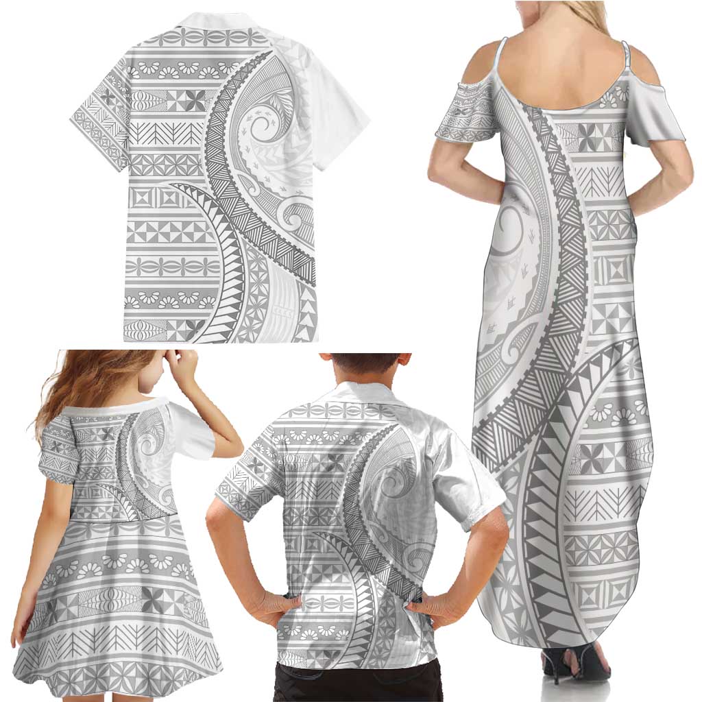 Tokelau White Sunday Family Matching Summer Maxi Dress and Hawaiian Shirt Lotu Tamaiti Ngatu Tokelau Feletoa Manulua LT9 - Polynesian Pride