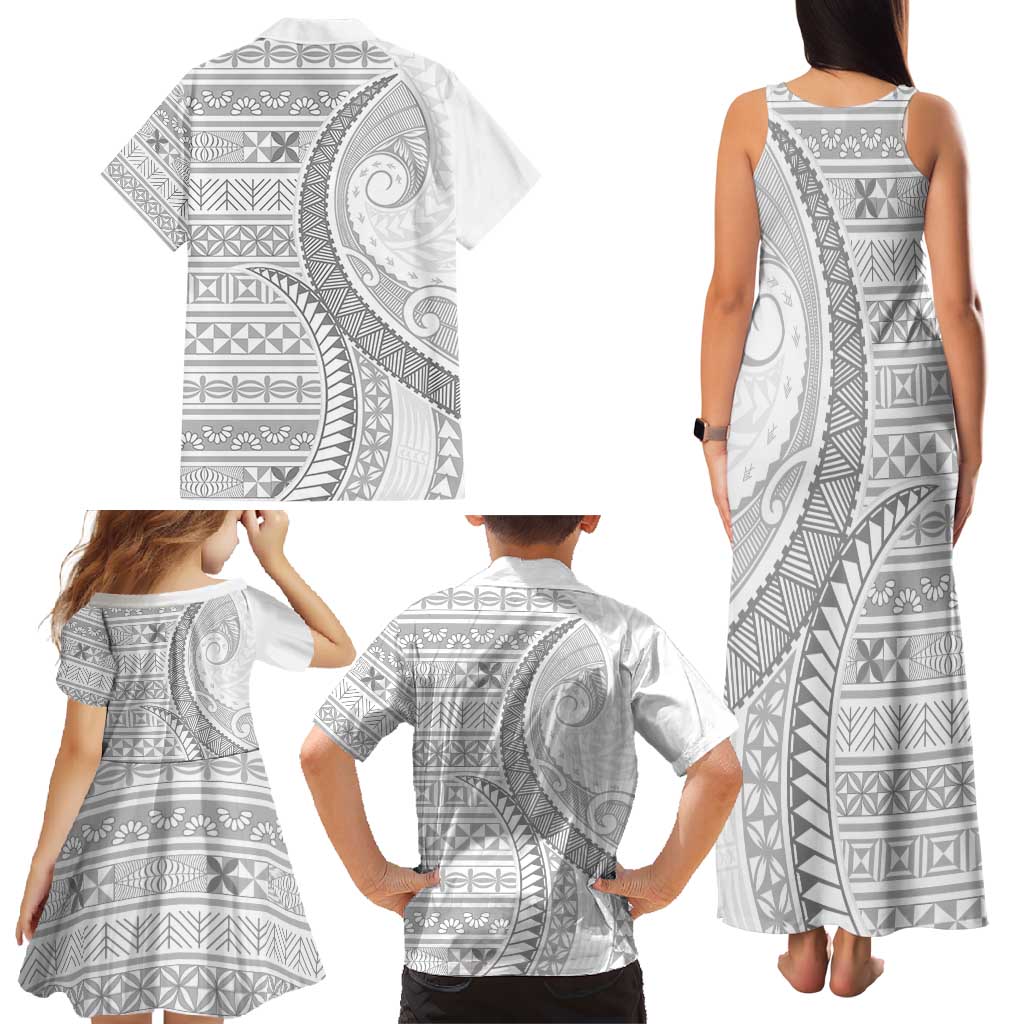Tokelau White Sunday Family Matching Tank Maxi Dress and Hawaiian Shirt Lotu Tamaiti Ngatu Tokelau Feletoa Manulua LT9 - Polynesian Pride