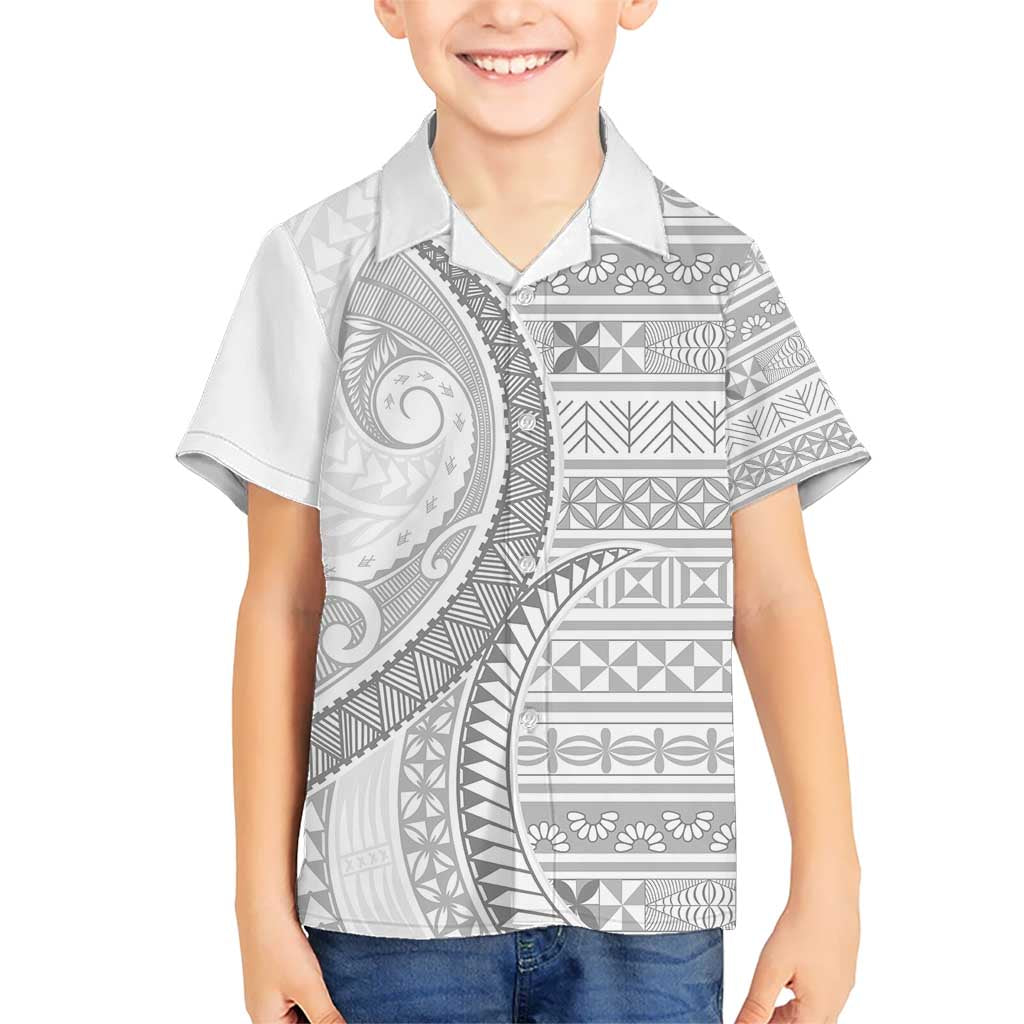 Tokelau White Sunday Kid Hawaiian Shirt Lotu Tamaiti Ngatu Tokelau Feletoa Manulua - Polynesian Pride