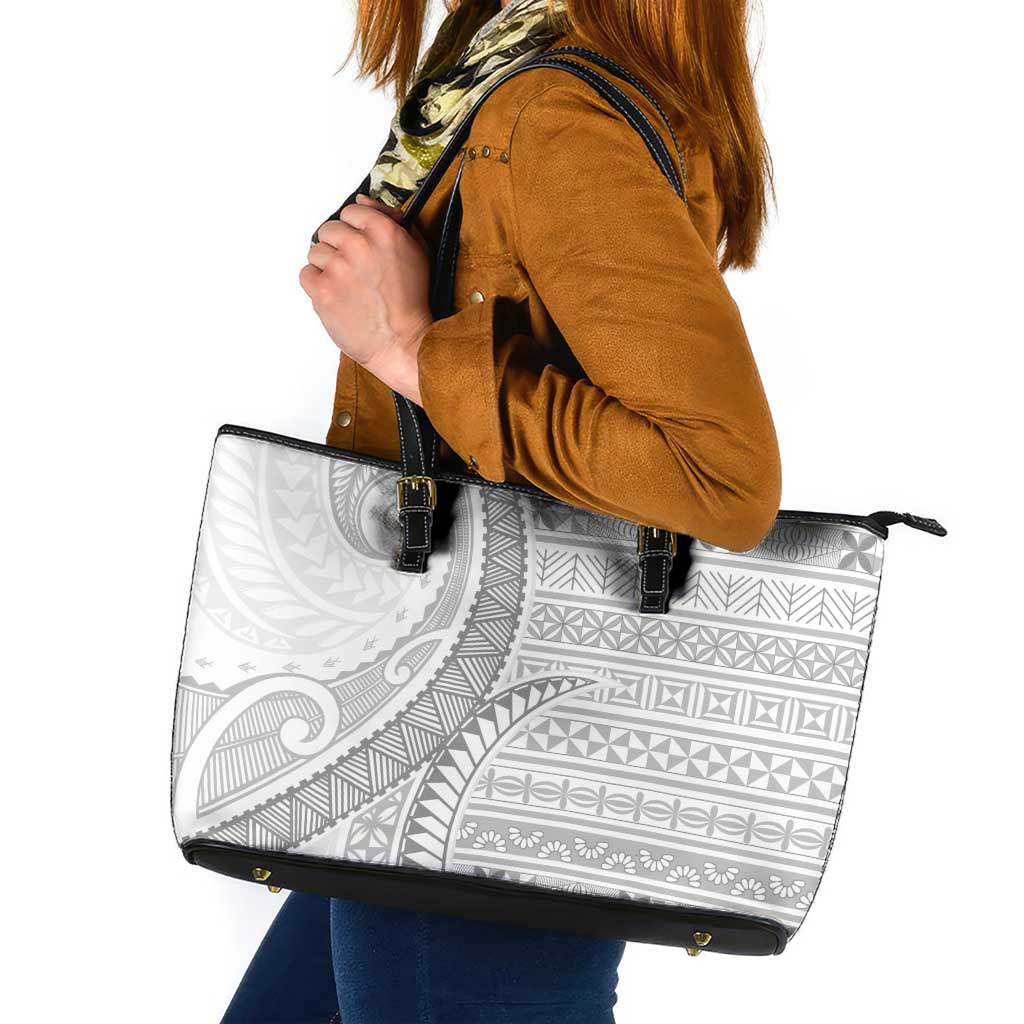 Tokelau White Sunday Leather Tote Bag Lotu Tamaiti Ngatu Tokelau Feletoa Manulua - Polynesian Pride