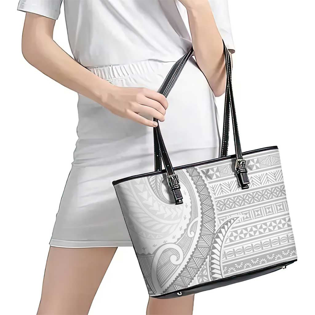 Tokelau White Sunday Leather Tote Bag Lotu Tamaiti Ngatu Tokelau Feletoa Manulua LT9 - Polynesian Pride