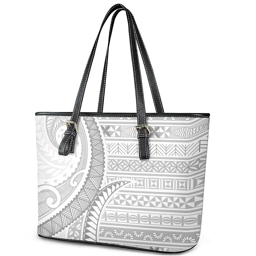 Tokelau White Sunday Leather Tote Bag Lotu Tamaiti Ngatu Tokelau Feletoa Manulua LT9 - Polynesian Pride