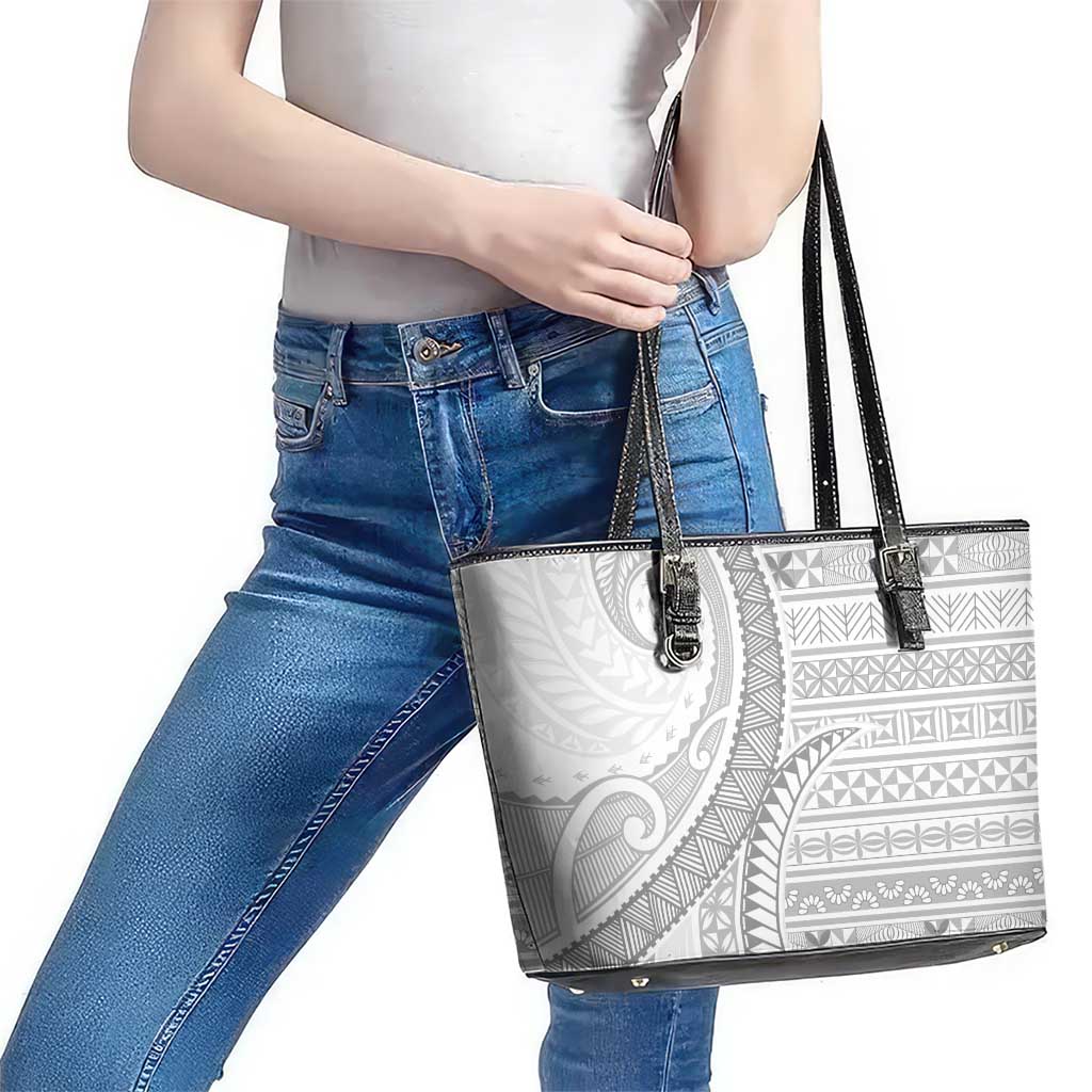Tokelau White Sunday Leather Tote Bag Lotu Tamaiti Ngatu Tokelau Feletoa Manulua LT9 - Polynesian Pride