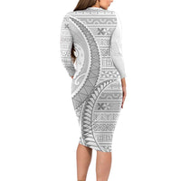 Tokelau White Sunday Long Sleeve Bodycon Dress Lotu Tamaiti Ngatu Tokelau Feletoa Manulua LT9 - Polynesian Pride