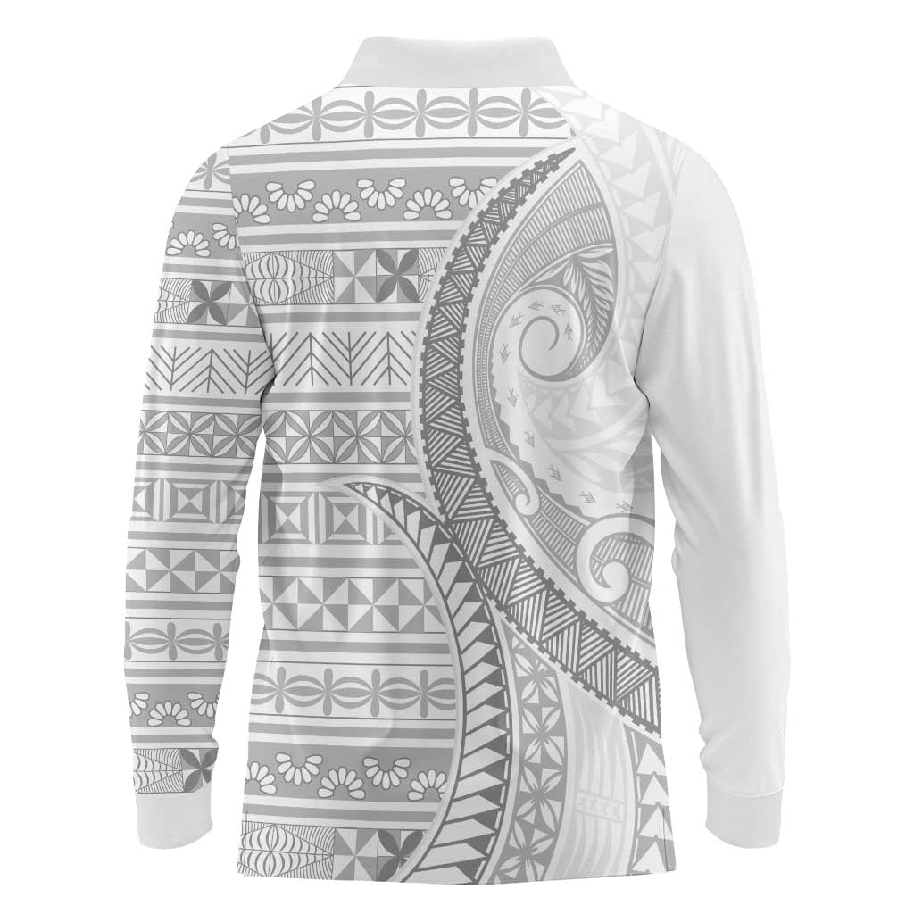 Tokelau White Sunday Long Sleeve Polo Shirt Lotu Tamaiti Ngatu Tokelau Feletoa Manulua LT9 - Polynesian Pride