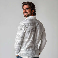 Tokelau White Sunday Long Sleeve Polo Shirt Lotu Tamaiti Ngatu Tokelau Feletoa Manulua LT9 - Polynesian Pride