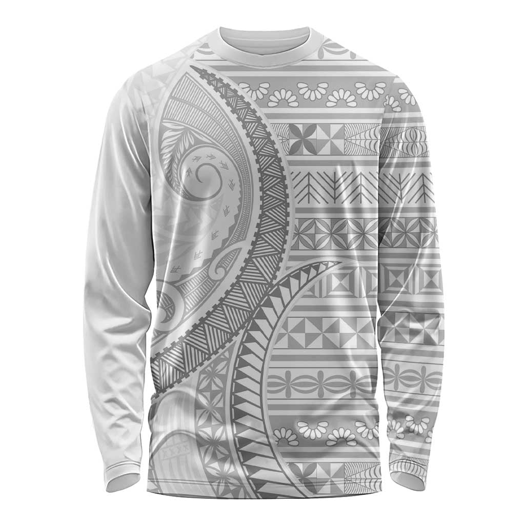 Tokelau White Sunday Long Sleeve Shirt Lotu Tamaiti Ngatu Tokelau Feletoa Manulua LT9 Unisex White - Polynesian Pride