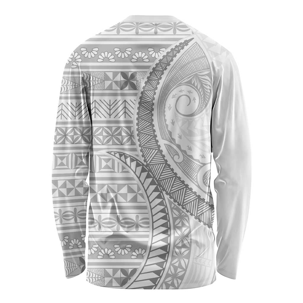 Tokelau White Sunday Long Sleeve Shirt Lotu Tamaiti Ngatu Tokelau Feletoa Manulua LT9 - Polynesian Pride