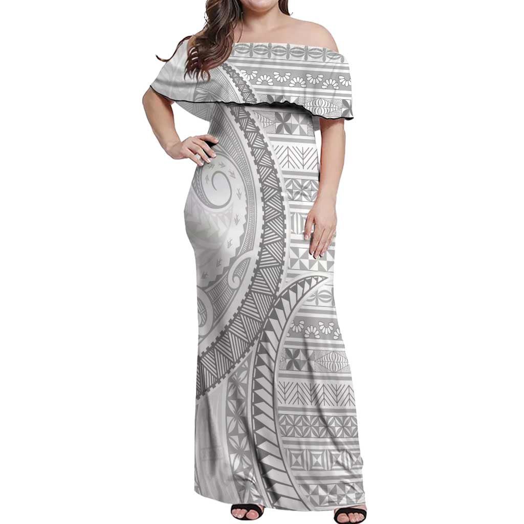Tokelau White Sunday Off Shoulder Maxi Dress Lotu Tamaiti Ngatu Tokelau Feletoa Manulua LT9 Women White - Polynesian Pride