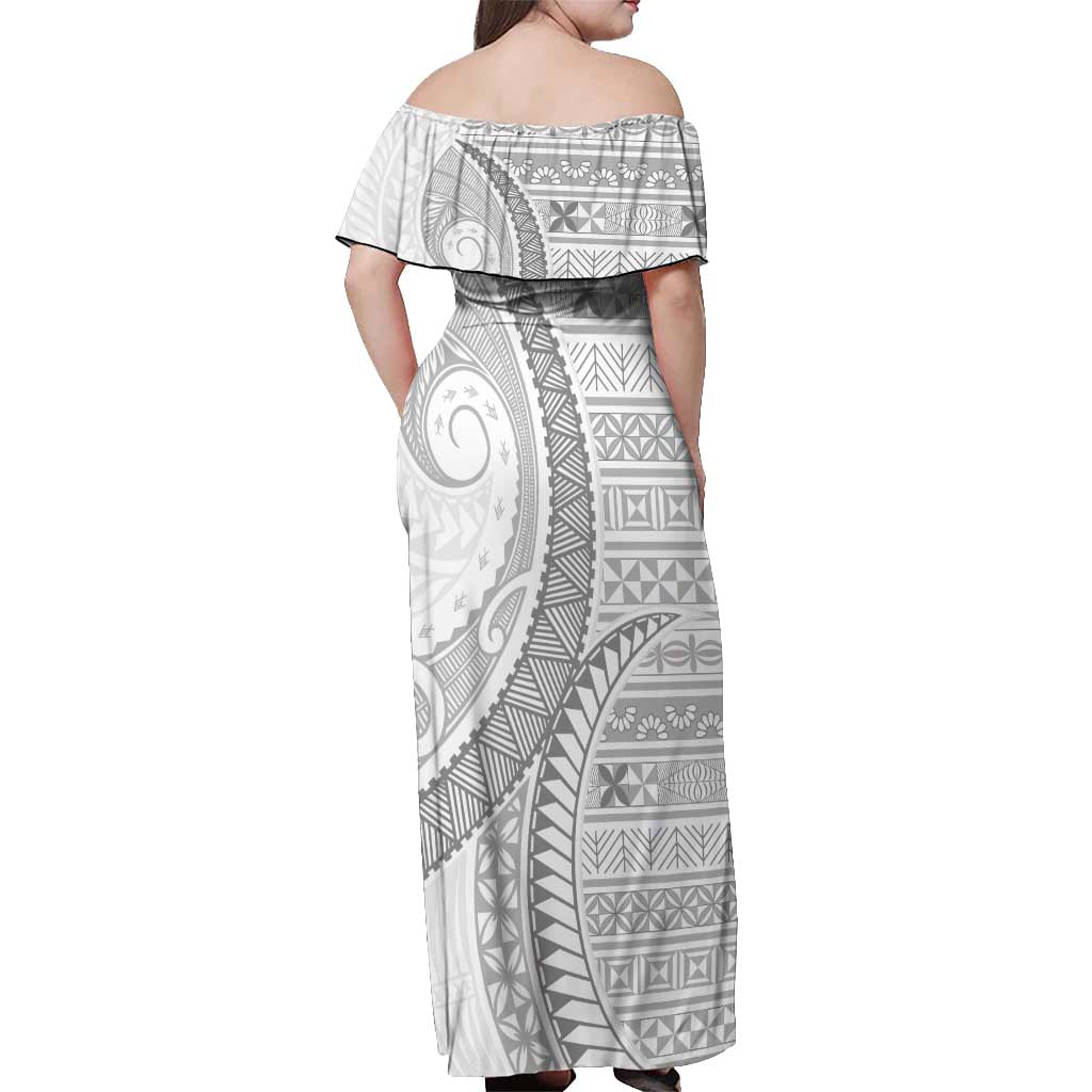 Tokelau White Sunday Off Shoulder Maxi Dress Lotu Tamaiti Ngatu Tokelau Feletoa Manulua LT9 - Polynesian Pride