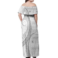 Tokelau White Sunday Off Shoulder Maxi Dress Lotu Tamaiti Ngatu Tokelau Feletoa Manulua LT9 - Polynesian Pride