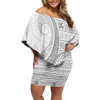 Tokelau White Sunday Off Shoulder Short Dress Lotu Tamaiti Ngatu Tokelau Feletoa Manulua LT9 Women White - Polynesian Pride