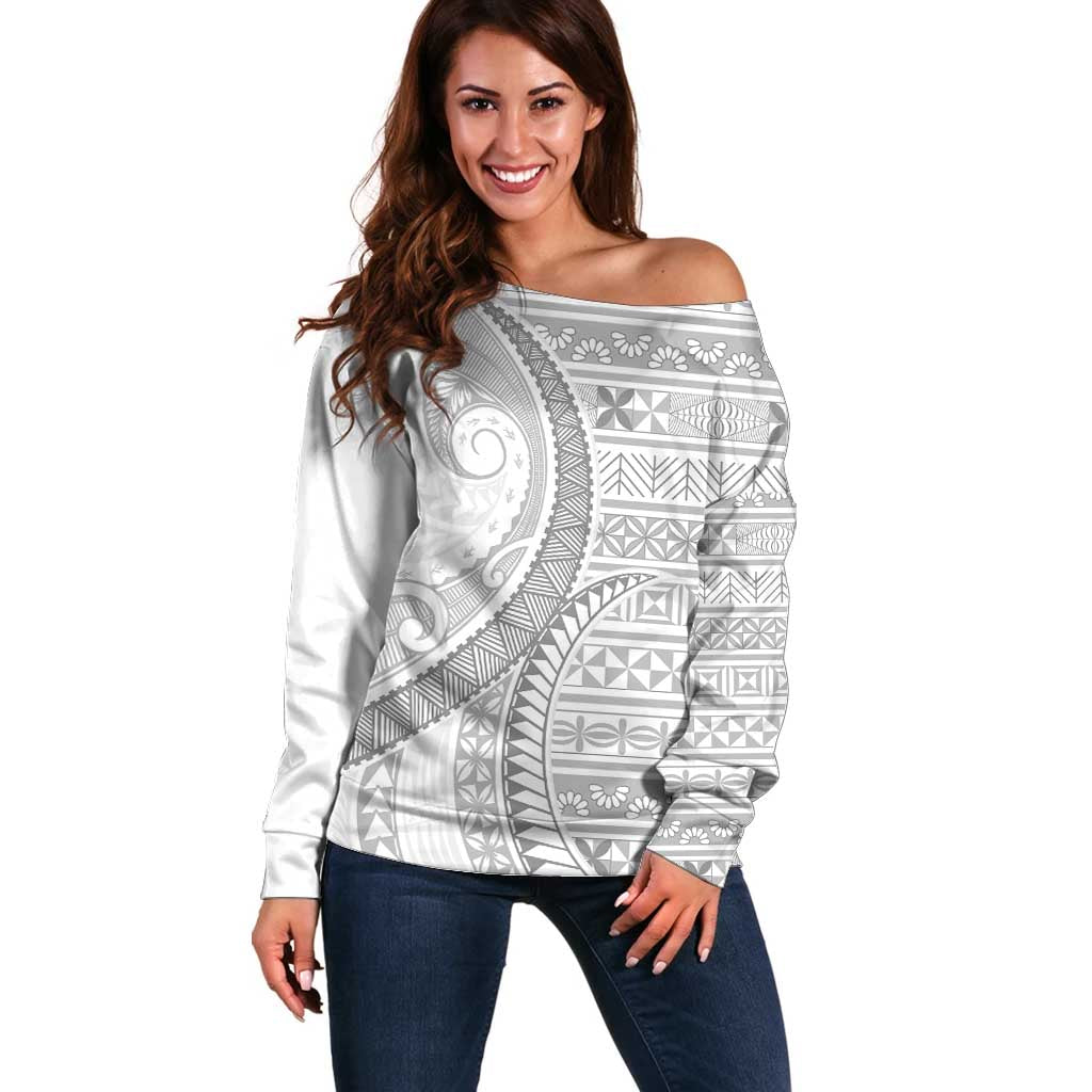 Tokelau White Sunday Off Shoulder Sweater Lotu Tamaiti Ngatu Tokelau Feletoa Manulua - Polynesian Pride