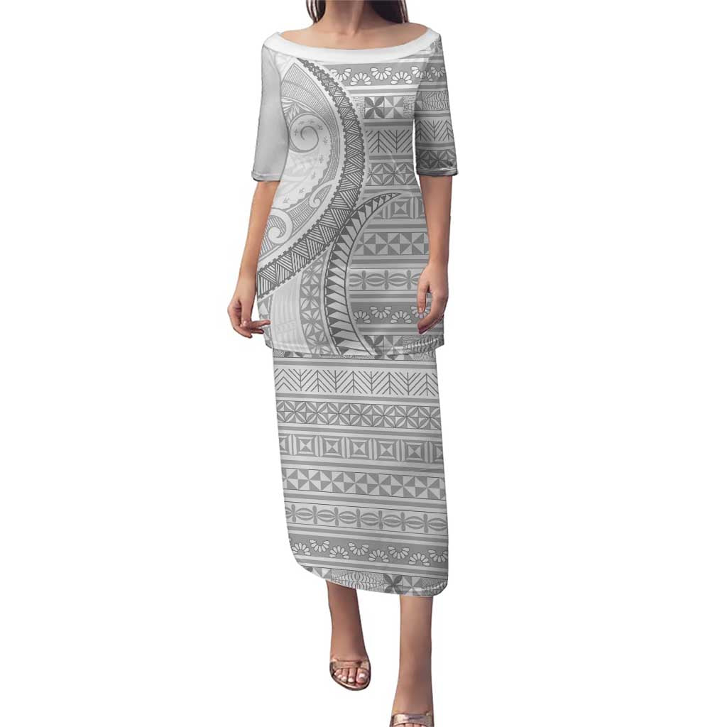 Tokelau White Sunday Puletasi Lotu Tamaiti Ngatu Tokelau Feletoa Manulua LT9 Long Dress White - Polynesian Pride