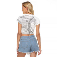Tokelau White Sunday Raglan Cropped T Shirt Lotu Tamaiti Ngatu Tokelau Feletoa Manulua LT9 - Polynesian Pride