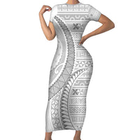Tokelau White Sunday Short Sleeve Bodycon Dress Lotu Tamaiti Ngatu Tokelau Feletoa Manulua LT9 Long Dress White - Polynesian Pride