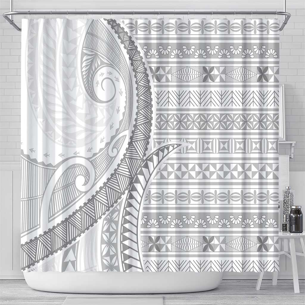 Tokelau White Sunday Shower Curtain Lotu Tamaiti Ngatu Tokelau Feletoa Manulua LT9 - Polynesian Pride