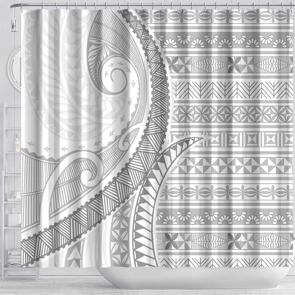 Tokelau White Sunday Shower Curtain Lotu Tamaiti Ngatu Tokelau Feletoa Manulua LT9 - Polynesian Pride