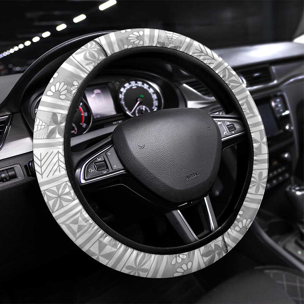 Tokelau White Sunday Steering Wheel Cover Lotu Tamaiti Ngatu Tokelau Feletoa Manulua - Polynesian Pride