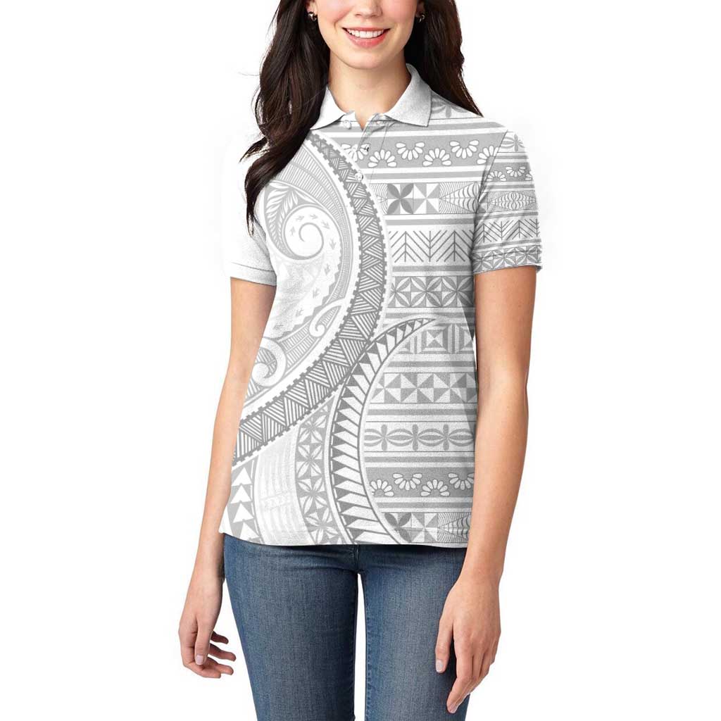 Tokelau White Sunday Women Polo Shirt Lotu Tamaiti Ngatu Tokelau Feletoa Manulua LT9 - Polynesian Pride
