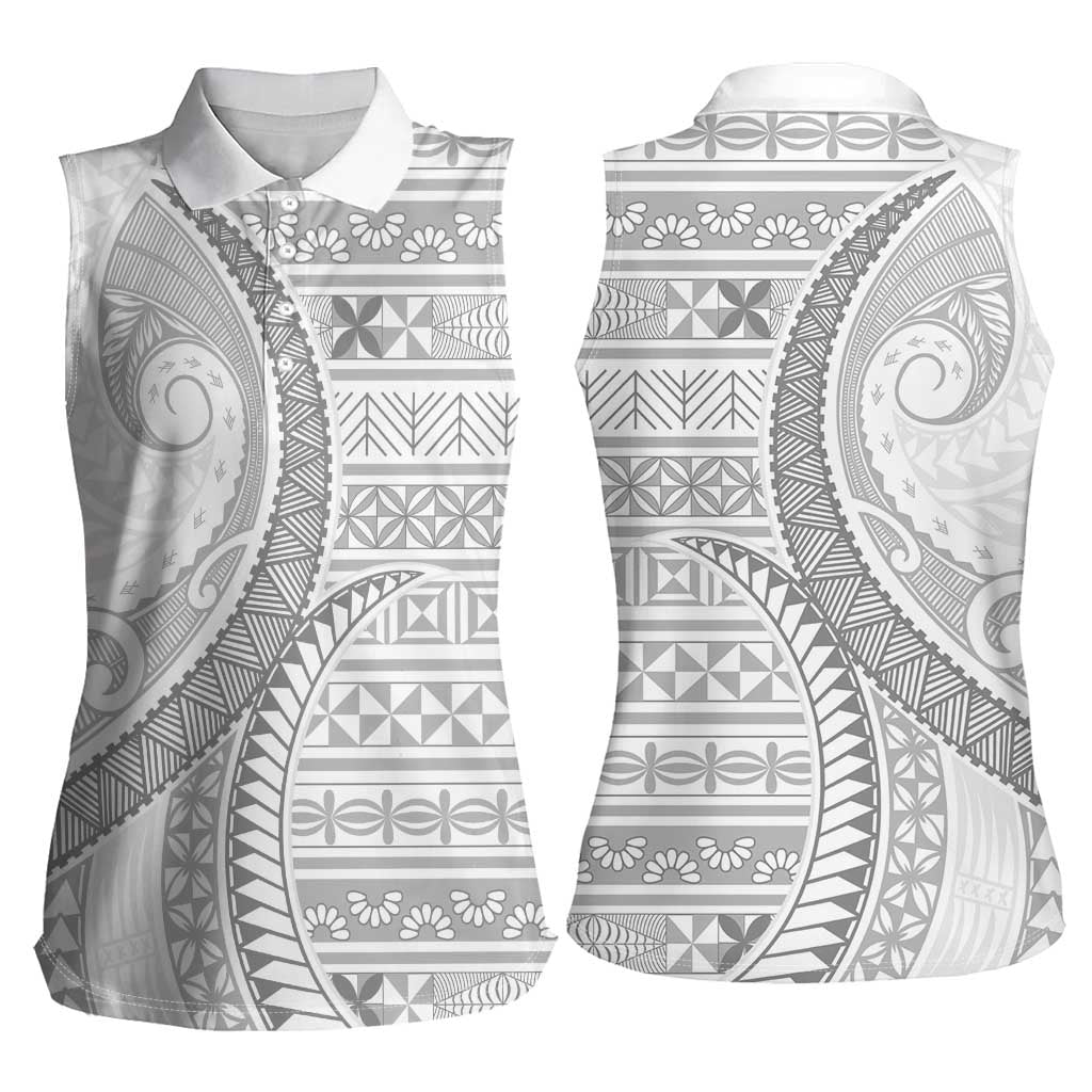 Tokelau White Sunday Women Sleeveless Polo Shirt Lotu Tamaiti Ngatu Tokelau Feletoa Manulua LT9 - Polynesian Pride