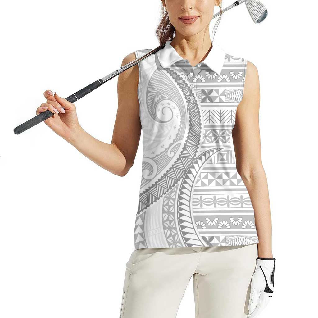 Tokelau White Sunday Women Sleeveless Polo Shirt Lotu Tamaiti Ngatu Tokelau Feletoa Manulua LT9 - Polynesian Pride