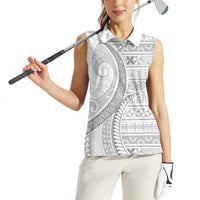 Tokelau White Sunday Women Sleeveless Polo Shirt Lotu Tamaiti Ngatu Tokelau Feletoa Manulua LT9 - Polynesian Pride