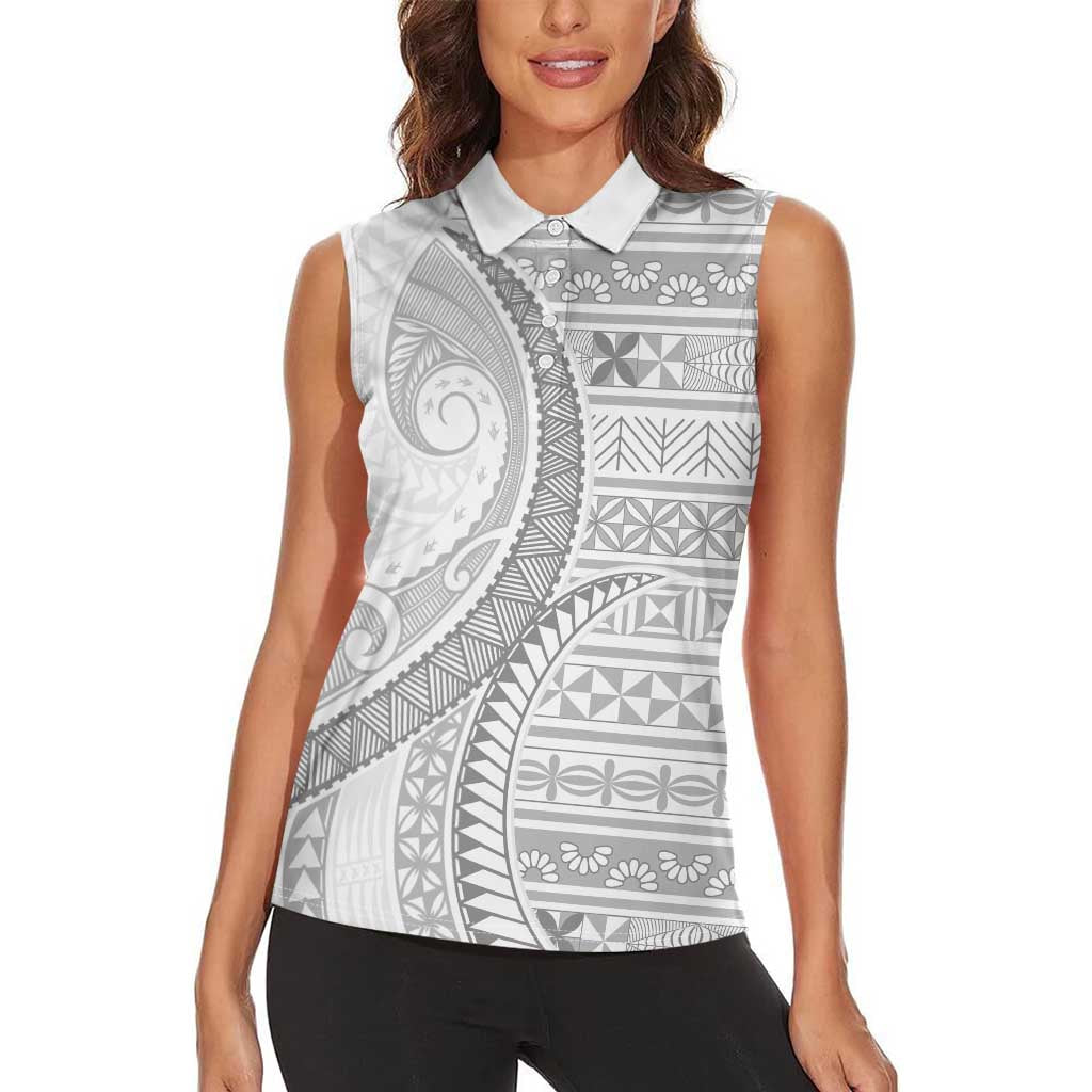 Tokelau White Sunday Women Sleeveless Polo Shirt Lotu Tamaiti Ngatu Tokelau Feletoa Manulua LT9 - Polynesian Pride