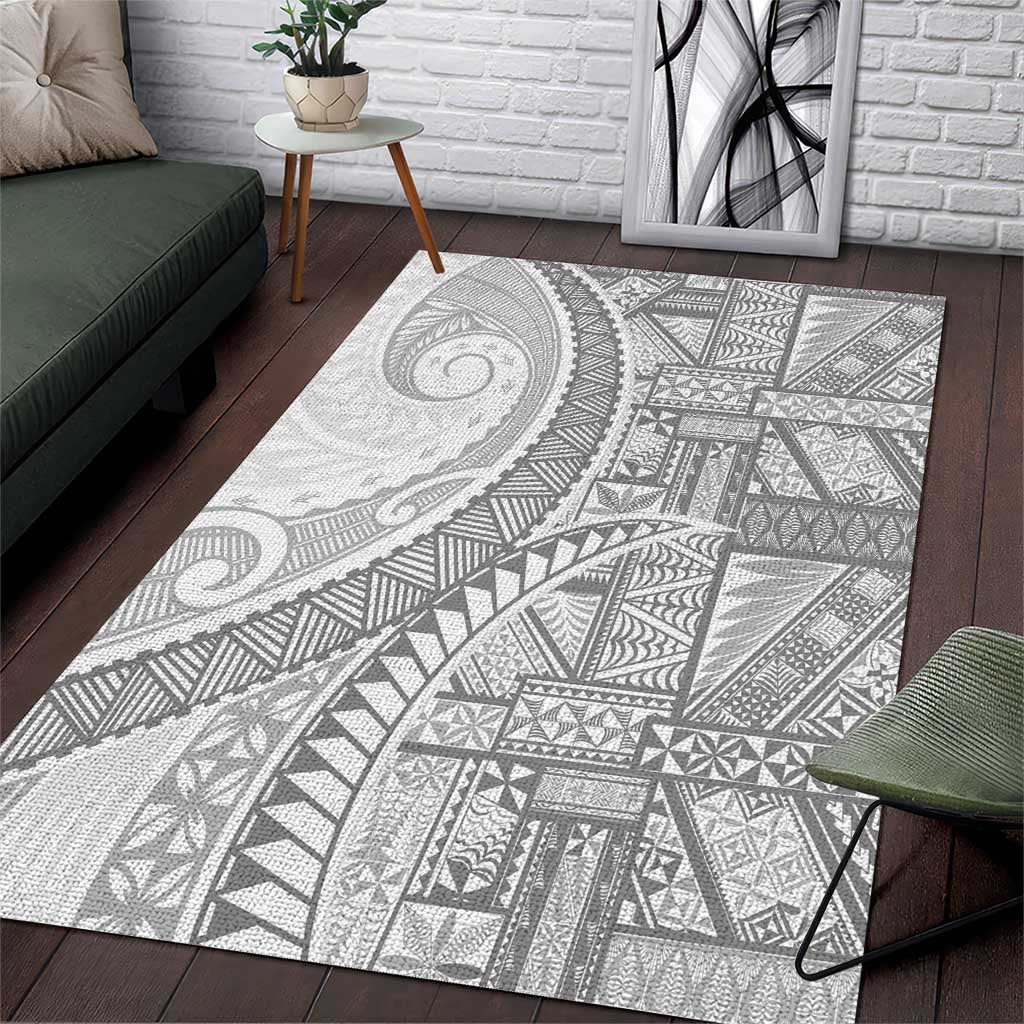 Tonga White Sunday Area Rug Lotu Tamaiti Ngatu Tribal - Polynesian Pride