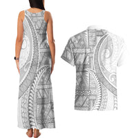 Tonga White Sunday Couples Matching Tank Maxi Dress and Hawaiian Shirt Lotu Tamaiti Ngatu Tribal LT9 - Polynesian Pride