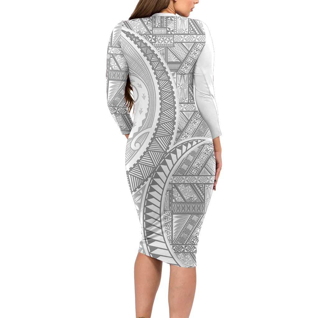 Tonga White Sunday Family Matching Long Sleeve Bodycon Dress and Hawaiian Shirt Lotu Tamaiti Ngatu Tribal LT9 - Polynesian Pride