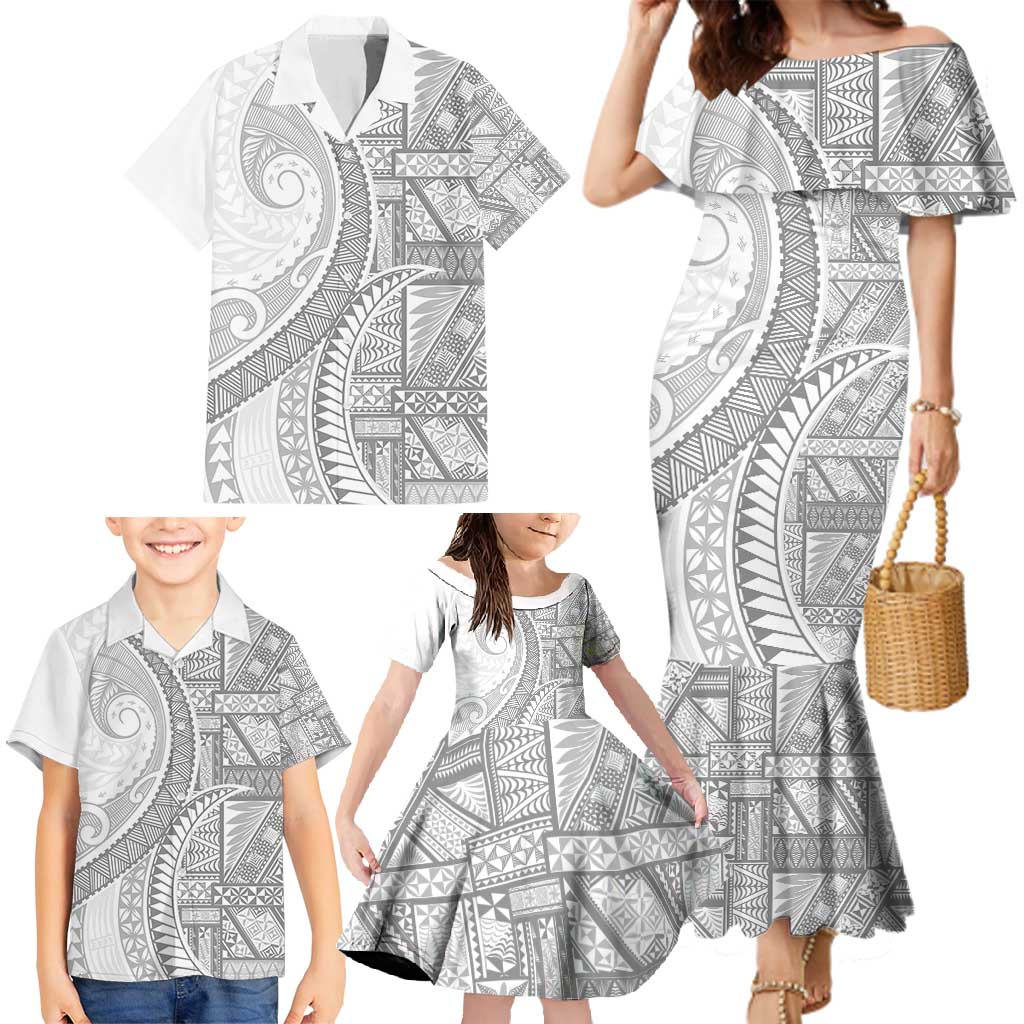 Tonga White Sunday Family Matching Mermaid Dress and Hawaiian Shirt Lotu Tamaiti Ngatu Tribal LT9 - Polynesian Pride