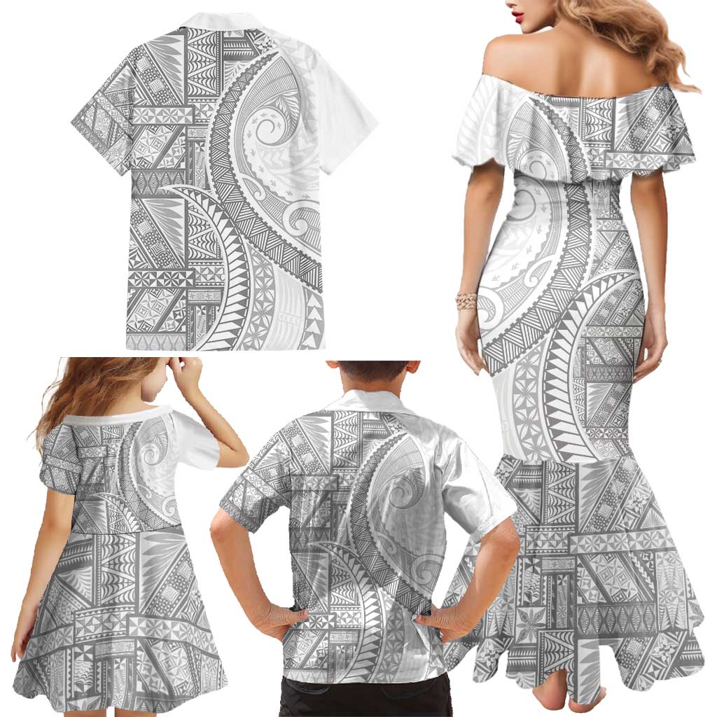 Tonga White Sunday Family Matching Mermaid Dress and Hawaiian Shirt Lotu Tamaiti Ngatu Tribal LT9 - Polynesian Pride
