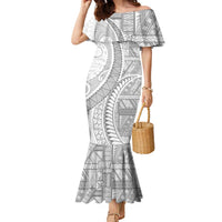 Tonga White Sunday Family Matching Mermaid Dress and Hawaiian Shirt Lotu Tamaiti Ngatu Tribal LT9 Mom's Dress White - Polynesian Pride