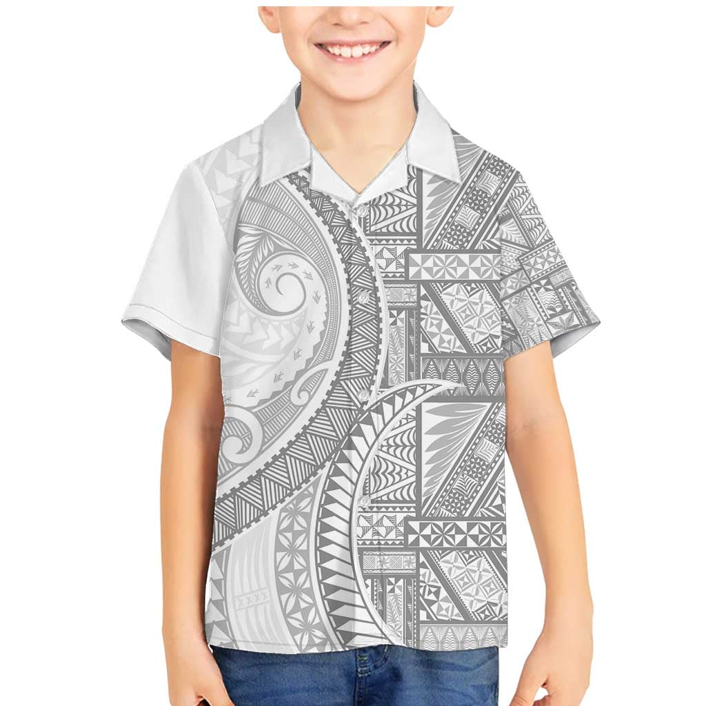 Tonga White Sunday Family Matching Mermaid Dress and Hawaiian Shirt Lotu Tamaiti Ngatu Tribal LT9 Son's Shirt White - Polynesian Pride