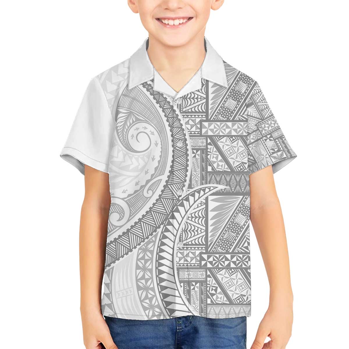 Tonga White Sunday Family Matching Off The Shoulder Long Sleeve Dress and Hawaiian Shirt Lotu Tamaiti Ngatu Tribal - Polynesian Pride